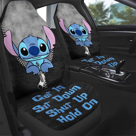 Stitch Get In Sit Down Shut Up Car Seat Covers, Stitch Car Seat Covers, Funny Stitch Car Accessory
