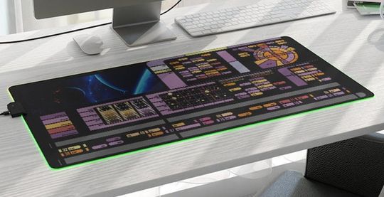 Outer space sci fi console XL LED Gaming Mouse Pad, Desk Mat, Gamer gift, Alpha Nerd, Back to school gift. Light up your desk