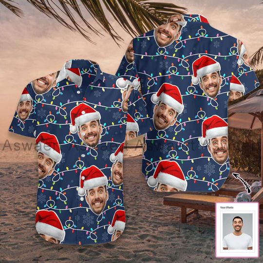 Funny Custom Face Christmas Pattern Seamless Custom Hawaiian Shirt