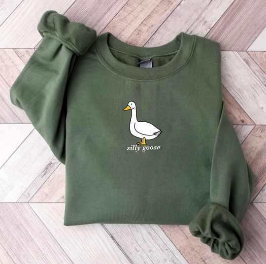 Embroidered Silly Goose Sweatshirt, Embroidered Goose Sweatshirt