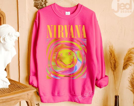 Nirvana Smiley Face Sweatshirt; Nirvana Aesthetic Oversized Unisex Crewneck Sweatshirt