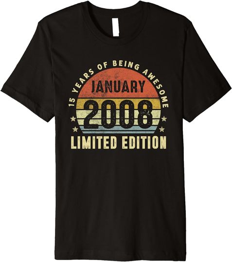 15 Years Old Gifts Awesome Since January 2008 15th Birthday Premium T-Shirt