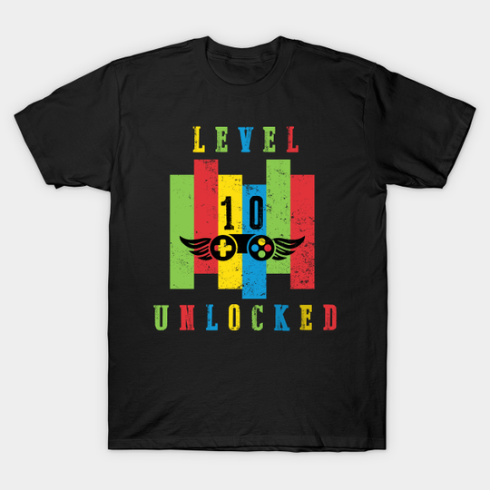 Vintage Level 10 Unlocked Gamer 10th Birthday Video Game - 10th Birthday - T-Shirt
