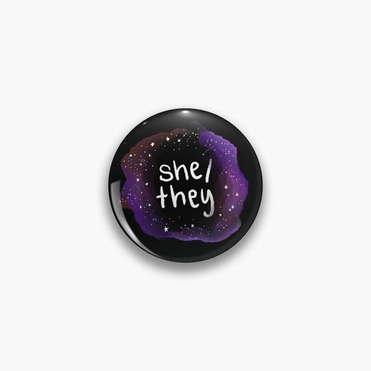 She/They Galaxy Pronouns Pin