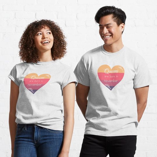 Camiseta Reinas de Cumpleaños de Noviembre Corazón Colorido Para Hombre Mujer