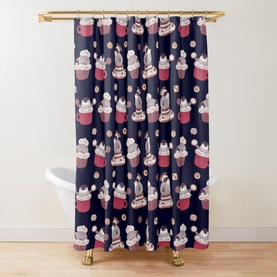 Cookie cream and penguin Shower Curtain