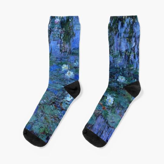 Water Lilies Monet vibrant blue Socks