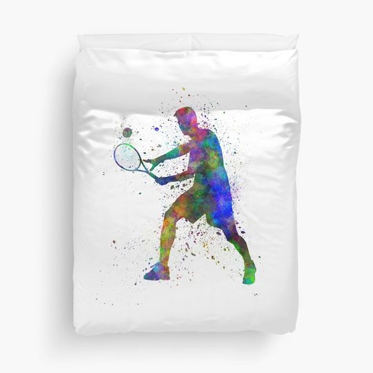 tennis player in silhouette 01 Duvet Cover