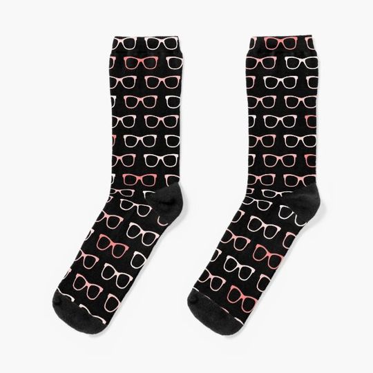Pink Black Hipster Eyeglasses Pattern Socks