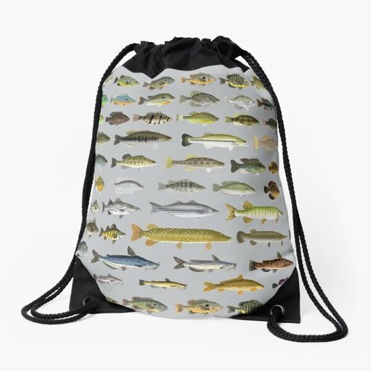 North American Freshwater Fish Group Drawstring Bag