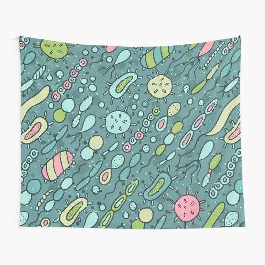 Microbes pattern. Bacteria design for biology lovers. Virus illustration. Tapestry