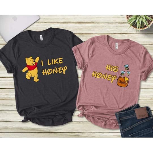 Pooh Bear Couple Disney Wedding I Like Honey His Honey Honeymoon T Shirt