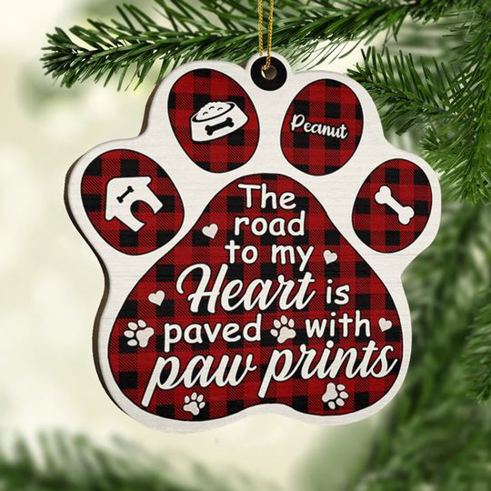 the-road-to-my-heart-is-paved-with-paw-prints-personalized-shaped-ornament