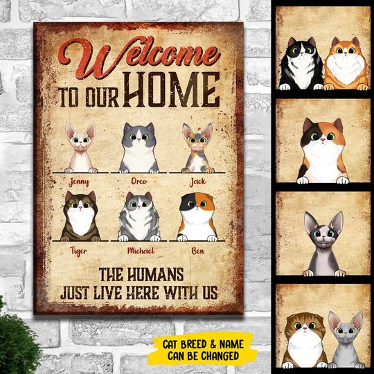 the-humans-just-live-here-with-us-funny-personalized-cat-metal-sign