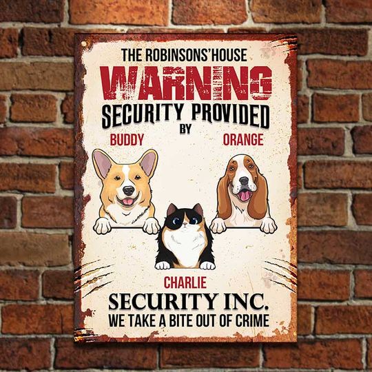 security-inc-by-our-cats-and-dogs-personalized-metal-sign
