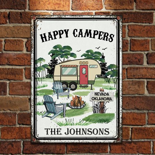happy-campers-camping-personalized-metal-sign