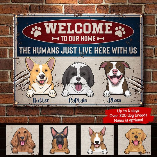 welcome-to-our-home-warning-style-funny-personalized-dog-metal-sign