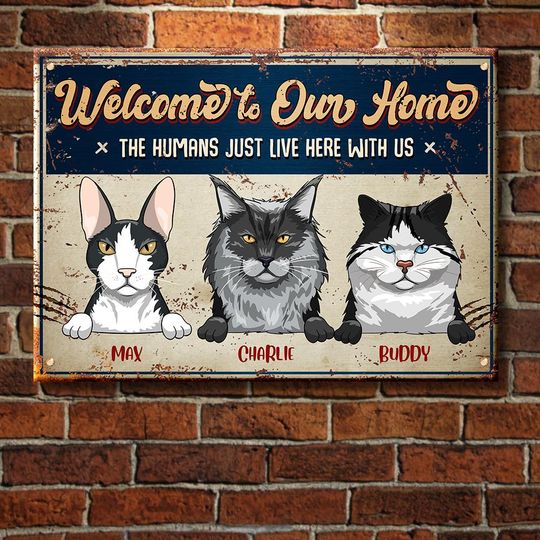 welcome-to-our-home-funny-personalized-cat-metal-sign