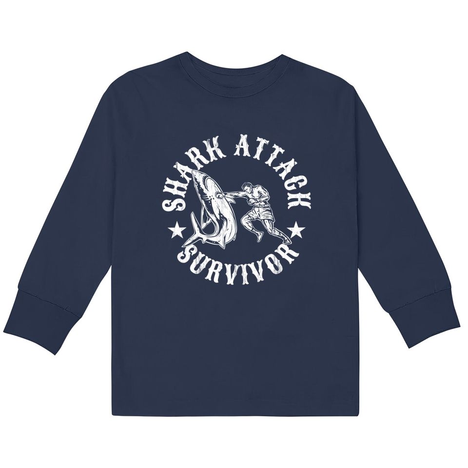 Shark Attack Survivor Tee Distressed Vintage Bite Gift  Kids Long Sleeve T-Shirts