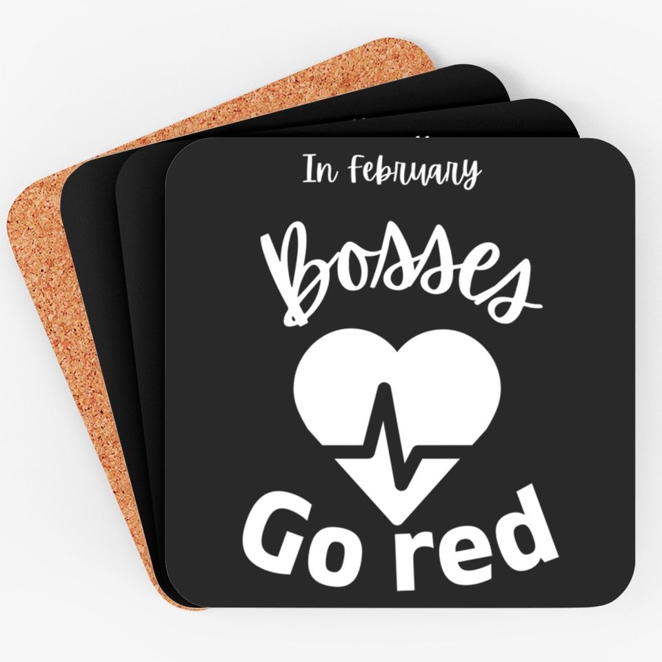 In February Bosses Go Red American Heart Health Month Gifts Premium Coasters