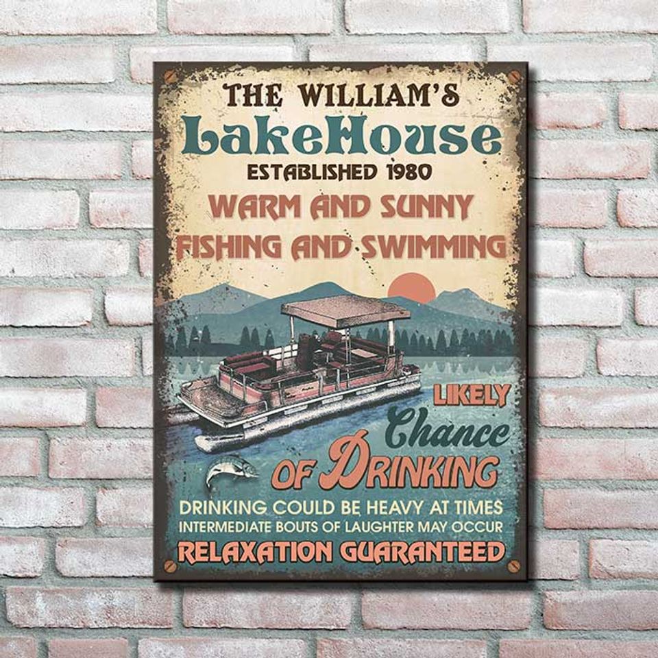 Fishing And Swimming - Relaxation Guaranteed - Personalized Metal Sign