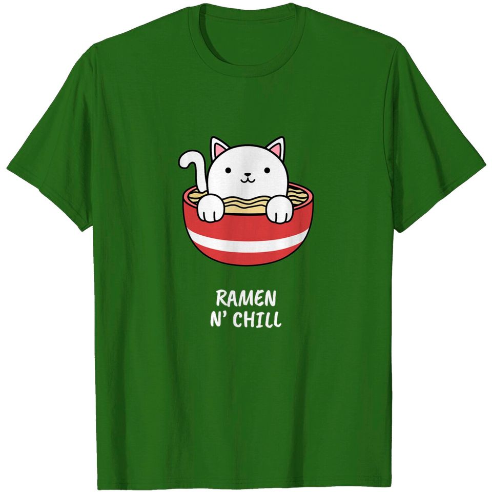 Kawaii Japanese Anime Cat Ramen T-Shirt Kids Girl Japan Tee