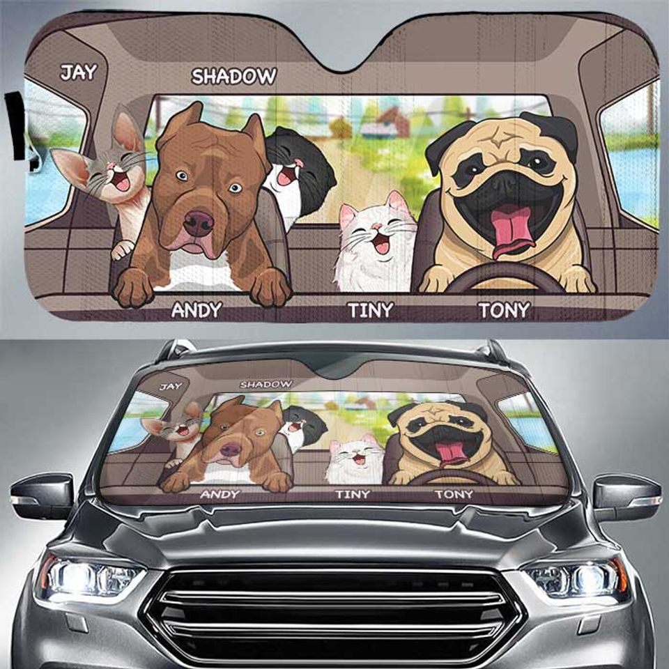 Dogs And Cats - Personalized Auto Sunshade - Gift For Pet Lovers