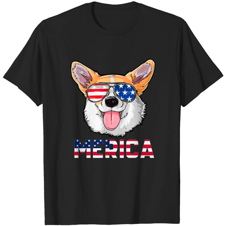 Merica Corgi Dog American Flag 4th Of July - Corgi - T-Shirt