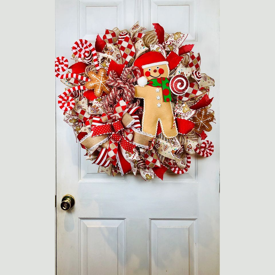 Large Gingerbread Man Christmas wreath for fireplace or door
