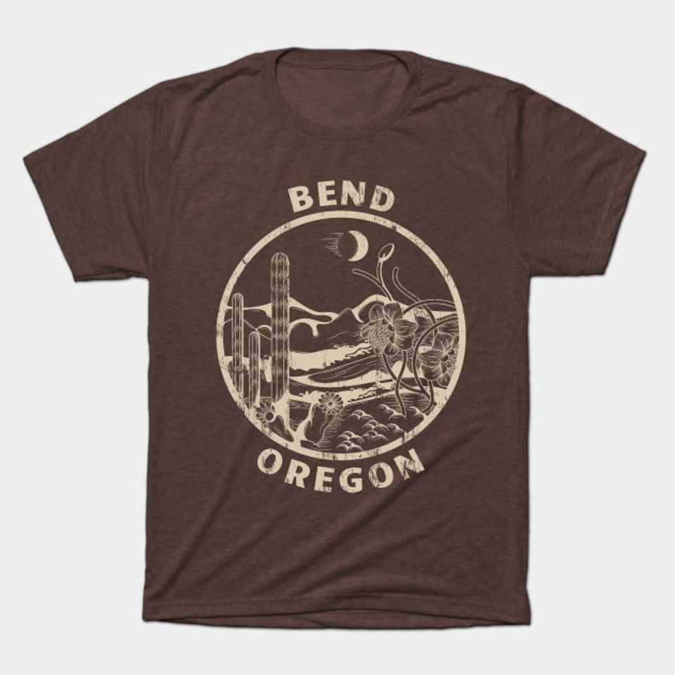 Bend Oregon Linocut Distressed Desert Illustration - Bend Oregon Linocut Distressed Desert - T-Shirt