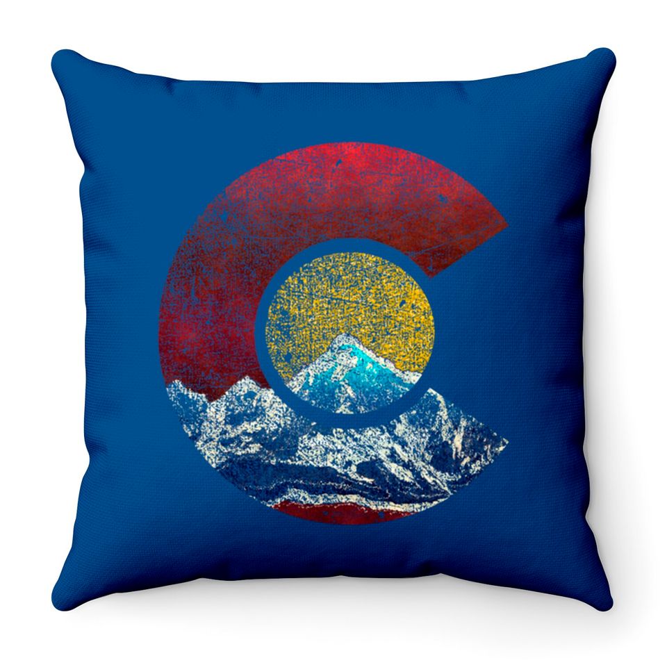 Colorado Throw Pillows with Flag Inspired Mountain Scene