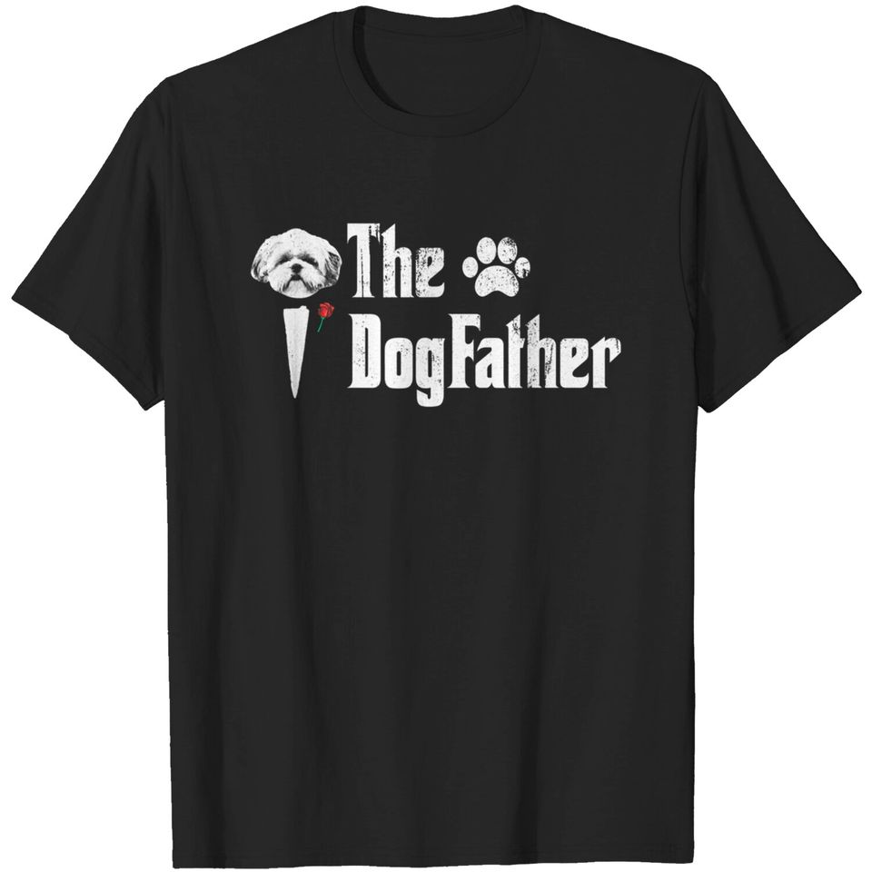 Mens The Dogfather Shih Tzu Dog Dad Tshirt Father's Day Gift