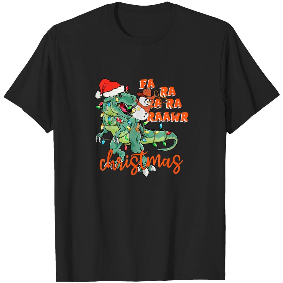 Dinosaur Christmas Fa Ra Rawr Tree Rex Cowboy Snowman T-Shirt