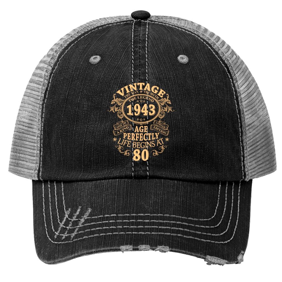 Vintage 1943 The Man Myth Legend 80th Birthday Gifts For Men Trucker Hats