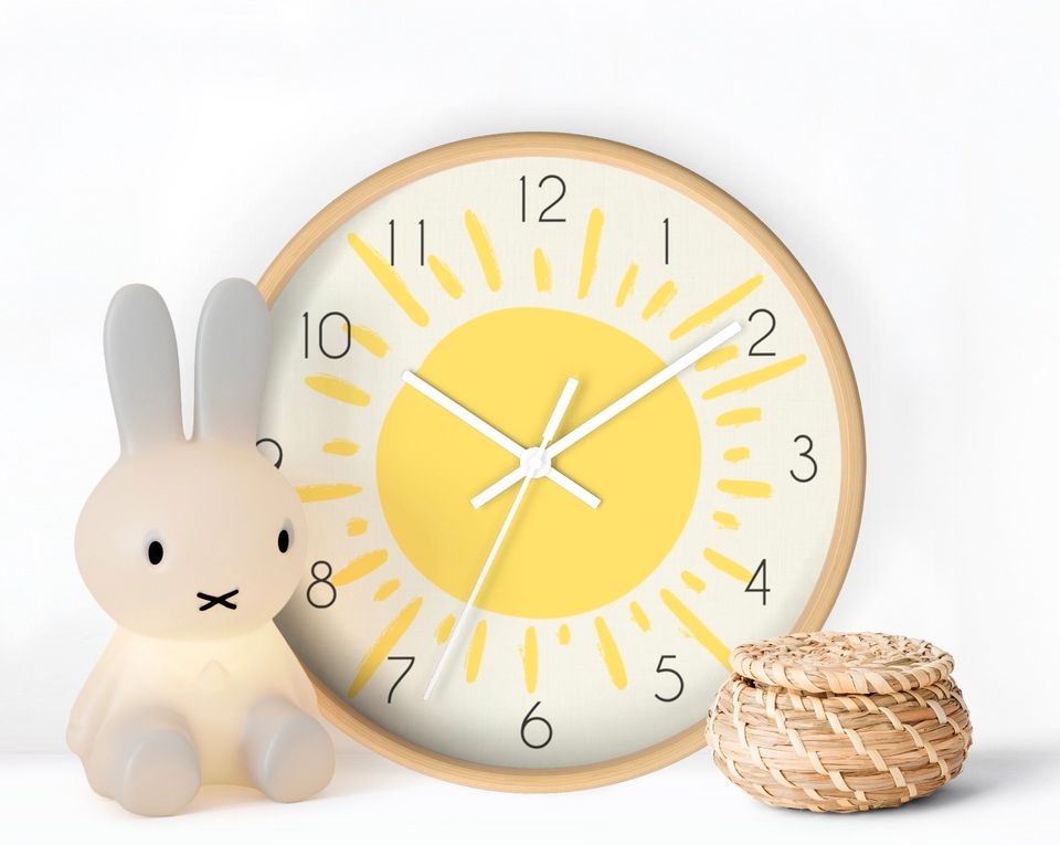 Sun Wall Clock, Nursery Wall Decor, Clock Wall Kids, Neutral Nursery Clock