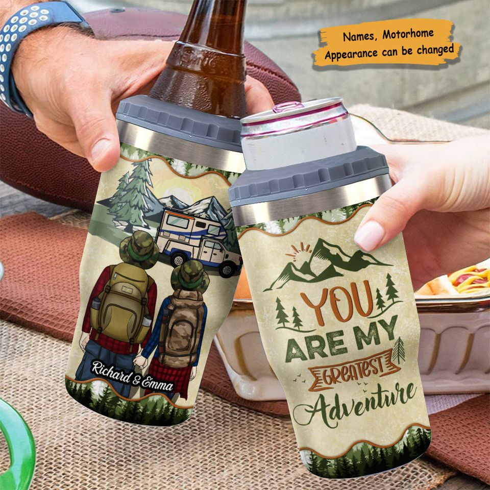 An Adventure Is Going To Happen - Personalized Can Cooler - Gift For Couples, Gift For Camping Lovers