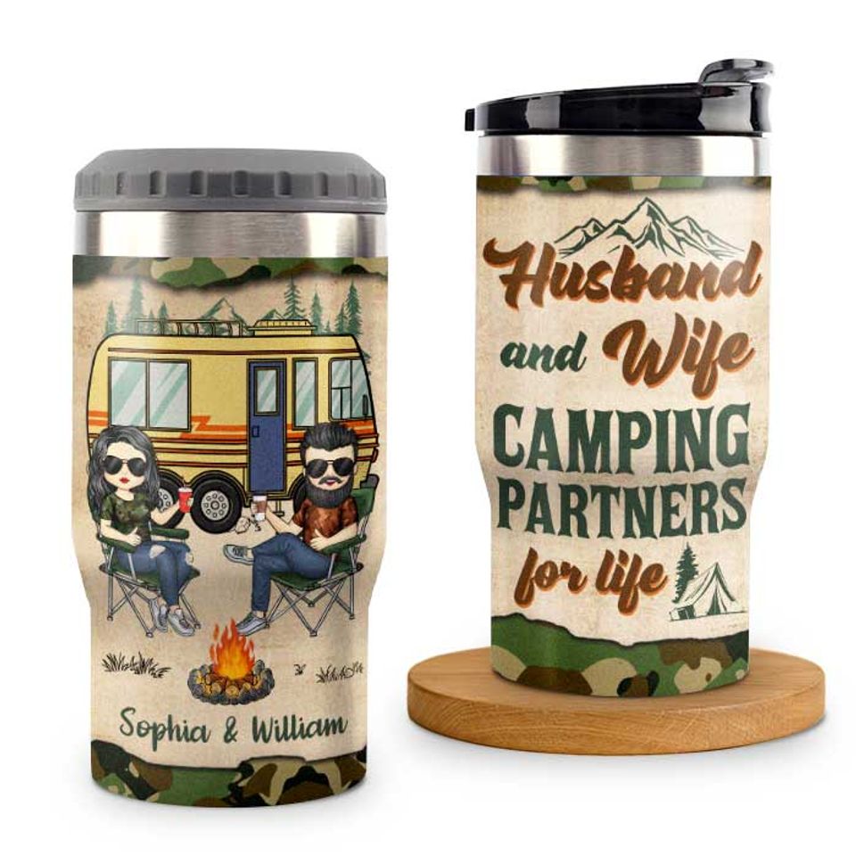 Making Memories One Campsite - Personalized Can Cooler - Gift For Couples, Gift For Camping Lovers