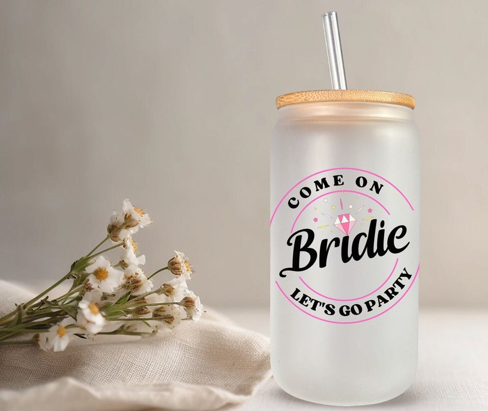 Bachelorette Party Gift| Bridesmaid Gift| Glass Tumbler with Lid and Straw frosted tumbler