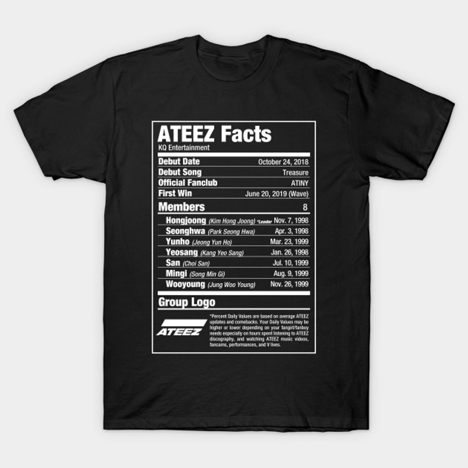ATEEZ Kpop Nutritional Facts 2 - Ateez - T-Shirt