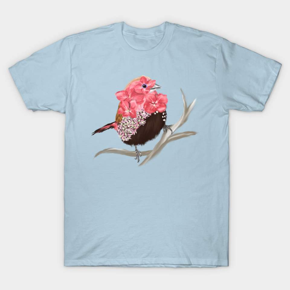 Pink throated Twinspot + Hydrangea Lacecaps - Bird - T-Shirt