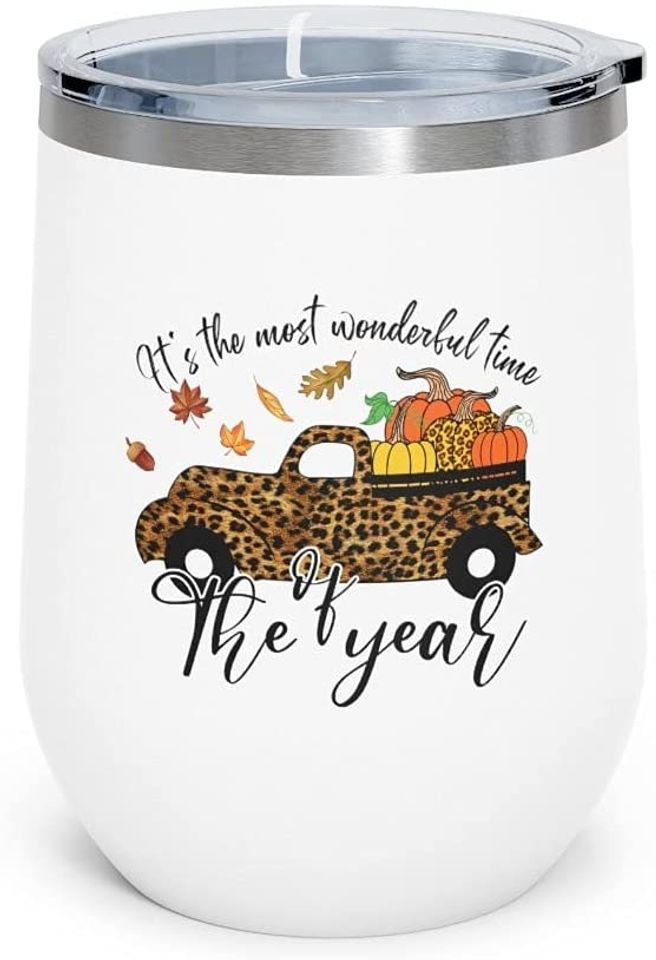 It's The Most Wonderful Time Of The Year 12oz Insulated Wine Tumbler Pumpkin Spice Thanksgiving Tumbler