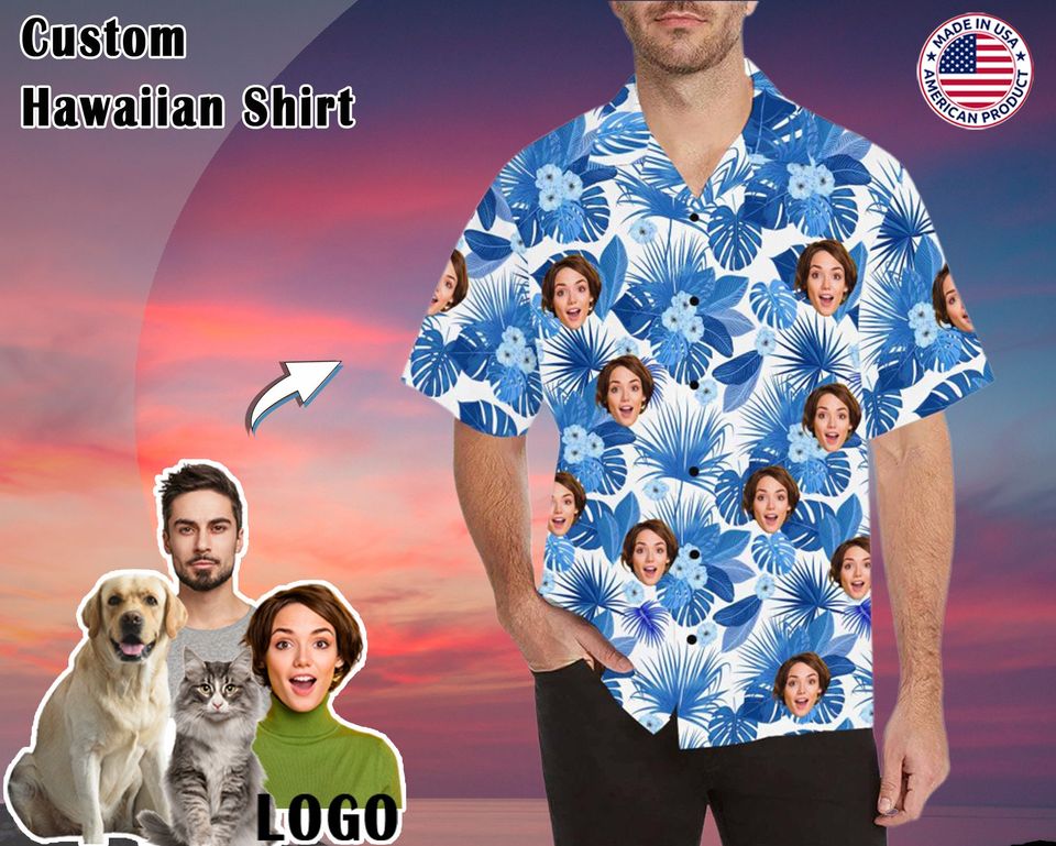 Custom Face/Name/Logo Men Hawaiian Shirt Personalized Photo Aloha Tropical Shirt