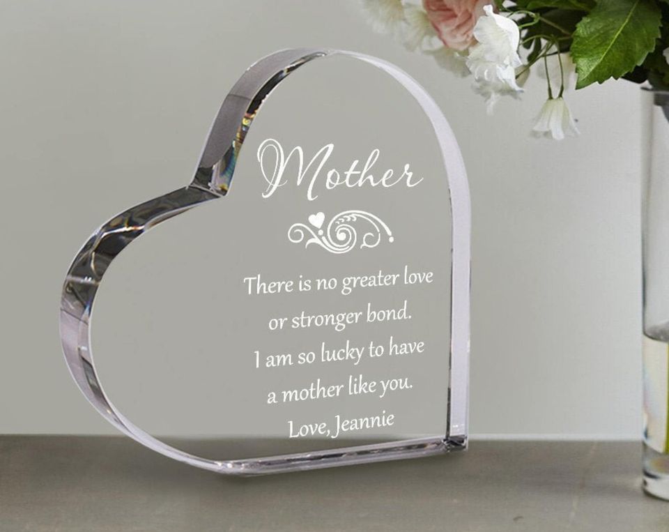 Mothers Day Gift Engraved Crystal Heart for Mom Custom Crystal Heart
