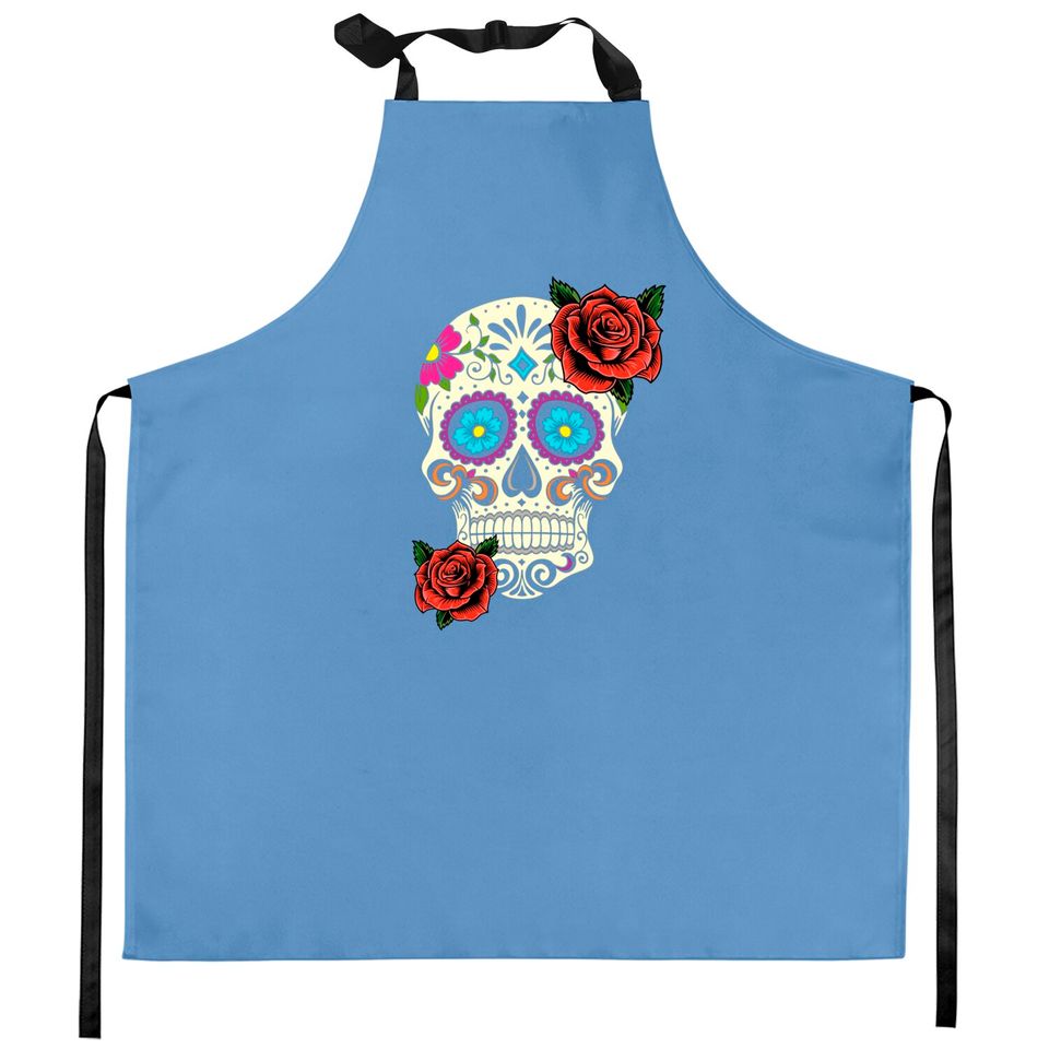Dia De Los Muertos Floral Sugar Skull Kitchen Apron For Women Girl Kitchen Aprons