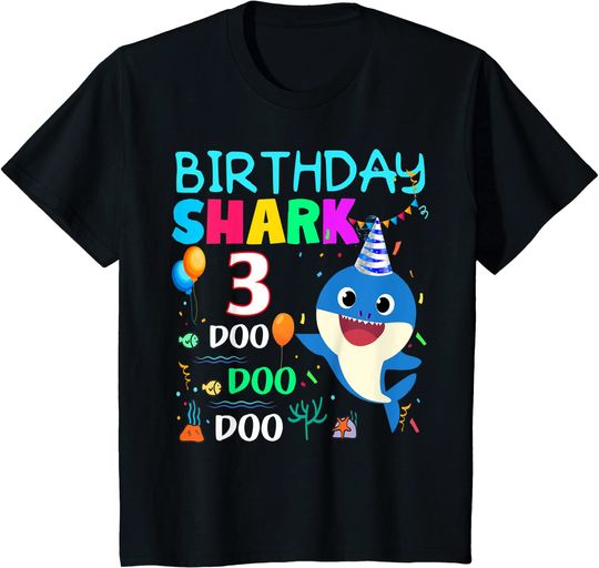 Kids Kids Baby Shark 3 Years Old 3rd Birthday Doo Doo Shirt T-Shirt