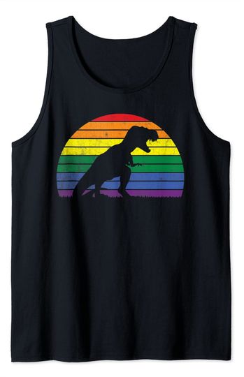 LGBT - T-Rex Gay Pride Lesbian Dinosaur Sunset Tank Top