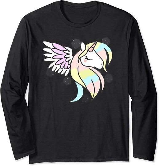 Lovely Unicorn Magical Fairy Angel Wings Silhouette Artwork Long Sleeve T-Shirt