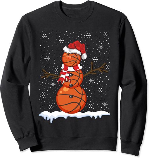 Ugly Sweater Style Snowman Basketball Ball Christmas Sweatshirt