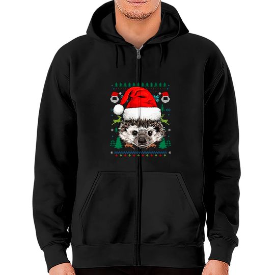 Hedgehog Ugly Christmas Santa Zip Hoodie