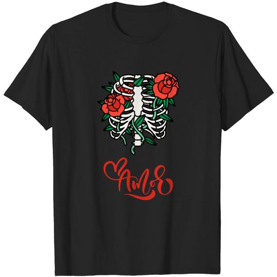 Amor Skeleton Gothic Graphic Design T Shirt